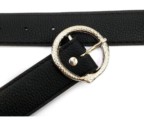 Imagen 3 de 7 de Cinturon Negro Blanco Mujer Eco Cuero Hebilla Serpiente 33mm