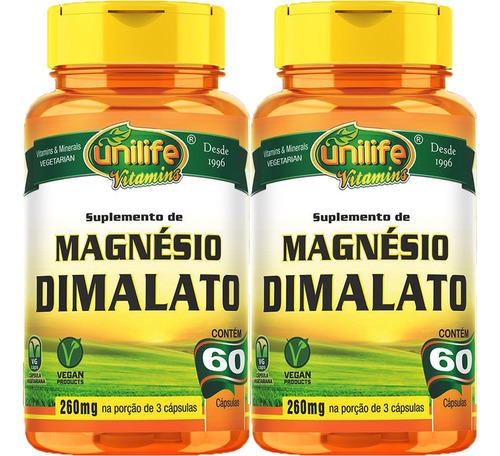 2x Magnésio Dimalato 100% Natural 60 Cápsulas 260mg Unilife