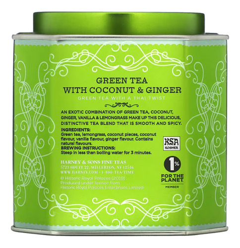 Té Verde Harney & Sons Coco, Jengibre Y Vainilla, 30 bolsitas de té