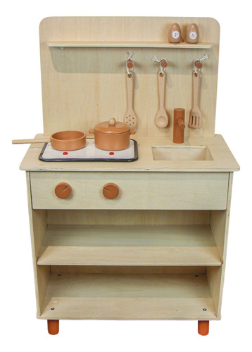 Cozinha Infantil De Madeira/mercadinho Para Crianças Cor Terracota