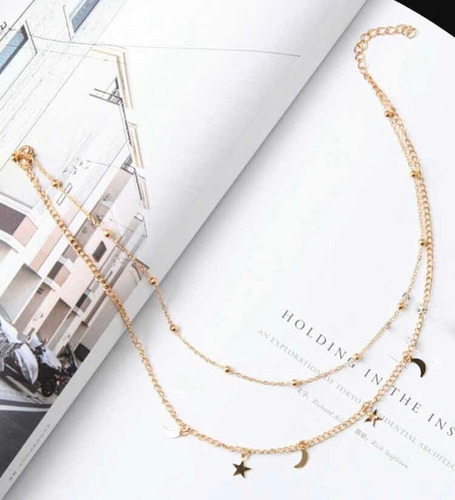 Collar De Moda Gargantilla Con Capas Diseño Luna Y Estrella
