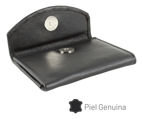 Tarjetero Piel Monedero Broche Imán Grabado Láser Negro