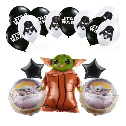 Pack Globos Stars Wars/ Yoda Con Látex Impresos