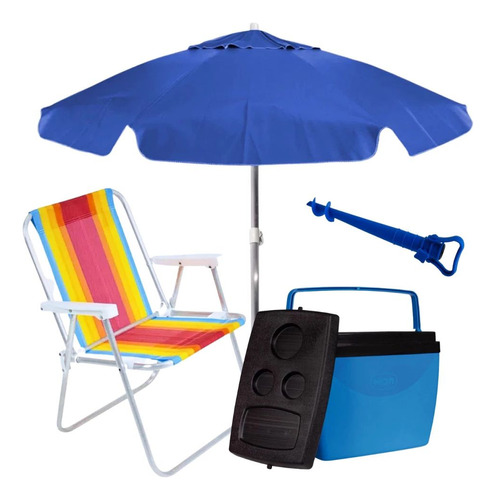 Kit Para Praia Com Guarda-sol + Cooler + Saca Areia E Cadeir