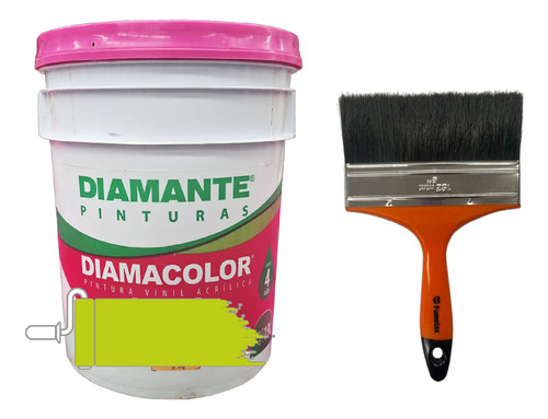 Cubeta De Pintura Vinil Ext/int Diamacolor 18lts Con Brocha Verde Tierno Mate