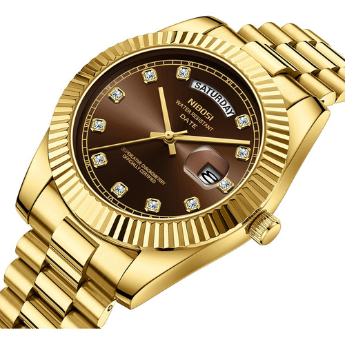 Reloj Nibosi B07-gold Brown De Cuarzo Analógico Para Hombre