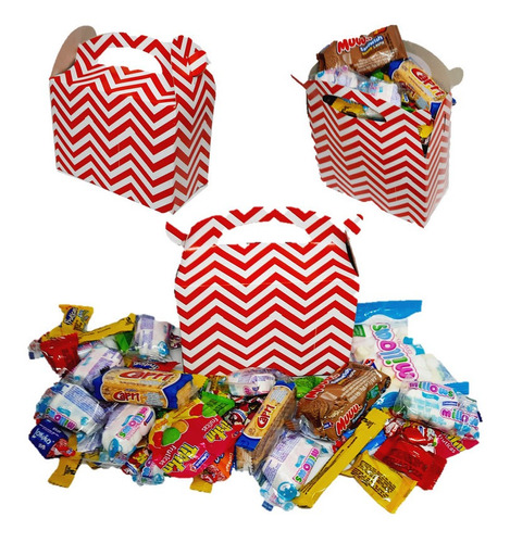 Cajita Feliz Dulces Sorpresa X12und Piñata Chevron Rojo