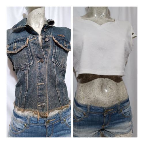 Duo Chaleco Mezclilla Grueso Detalle + Crop Top Quarry Detal