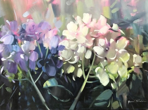Imagem 1 de 6 de Obra/quadro Acrílico S/tela Painel Hortências 60x80cm