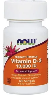 Vitamina D3 10,000 Ui 120 Softgels Now Foods Pronta Entrega