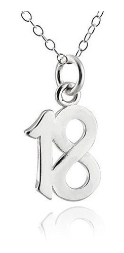 Collar - Sterling Silver Number 18 Eighteen Charm Necklace, 