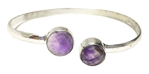 Pulseira Bracelete Indiano Ametista Natural Banhado A Prata