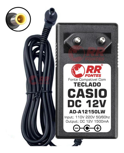 Fonte 12v 1500ma Pra Teclado Piano Casio Ctk-7200 Px-5 X-135