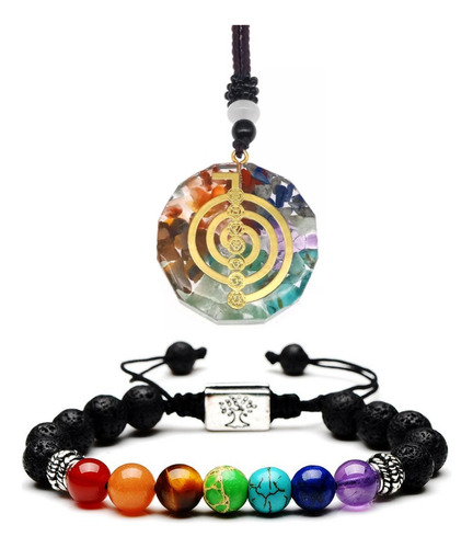 Collar Y Pulsera 7 Chakras Orgonita Cuarzo Reiki Chacras Yog