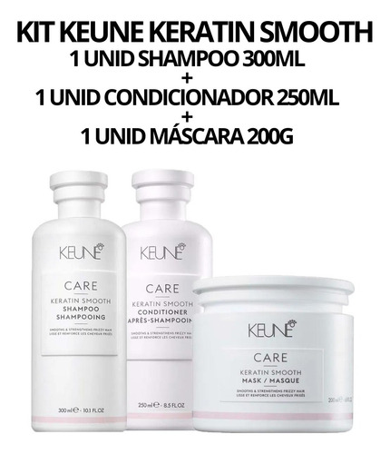Kit Keune Keratin Smooth Sh 300ml + Cond 250ml + Másc 200g