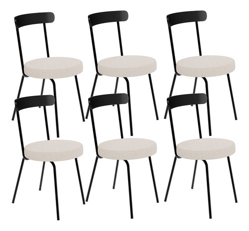 Kit 06 Cadeiras Sala De Jantar Escritório Haia Linho Bege Cor da estrutura da cadeira Preto Desenho do tecido Liso Quantidade de cadeiras por conjunto 6