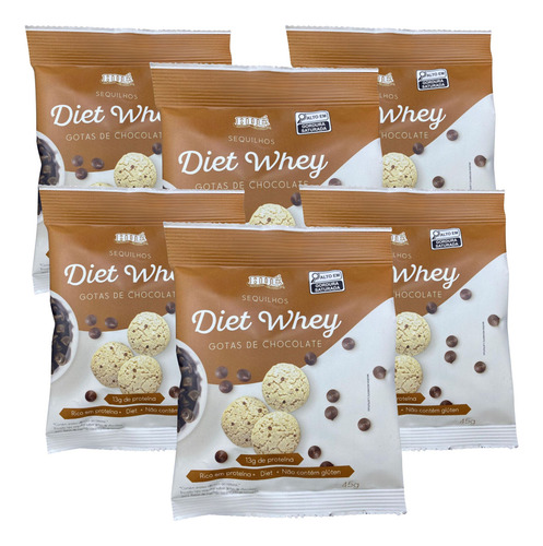 Sequilho Diet Whey 45g Hué Gotas Chocolate 13g Proteína 6 Un