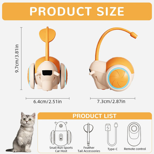 Controle Remoto Sem Fio Cat Toy Electric Snail Com Sensor De