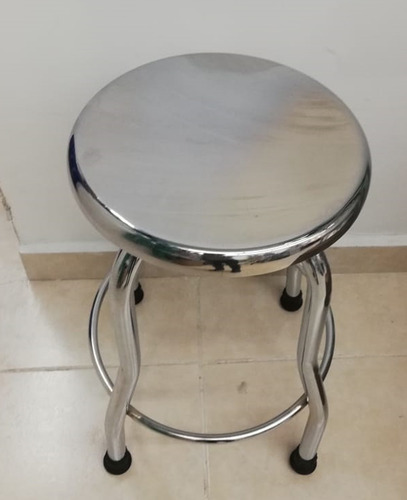 Banco Fijo Giratorio Cromado Sin Ruedas Estructura Cromo Asiento Cromo