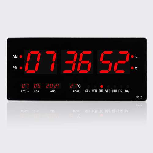 Reloj De Pared Digital Led Tiempo Real  Con Alarma 48cm