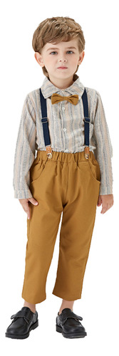 Conjunto De Camiseta A Rayas Con Pajarita Y Pantalones Con T