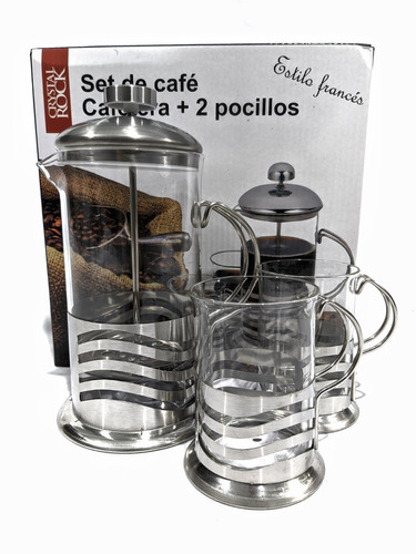 Set Cafetera Embolo 600ml Vidrio Acero+ 2 Jarros Sheshu Home