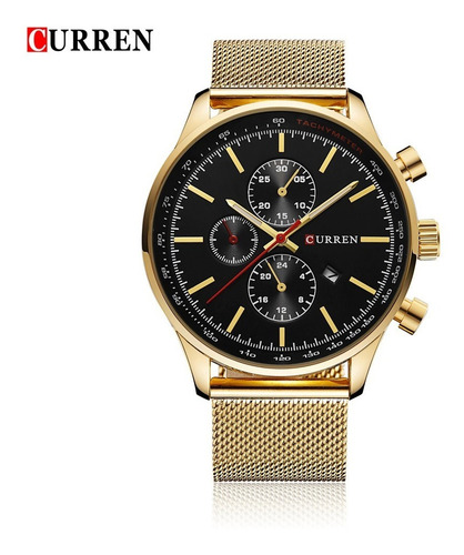 Reloj D/cuarzo Curren Resistente Al Agua Dorado Negro Hombre