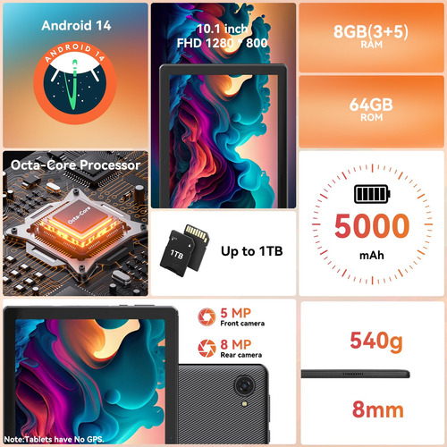 Tablet Urao 10.1 Android 14 Octa-core 10 Gb Ram 128 Gb Rom