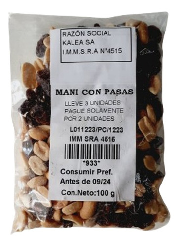 Mani Con Pasas 100g Lleve 3 Pague Solo Por 2