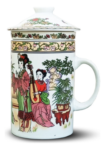 Caneca Para Chá Com Infusor Estampa Oriental