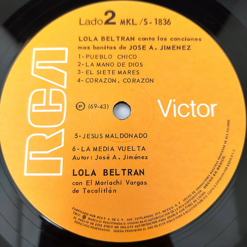 Lola Beltran Canta Las Canciones Mas Bonitas De Jose Alf Lp