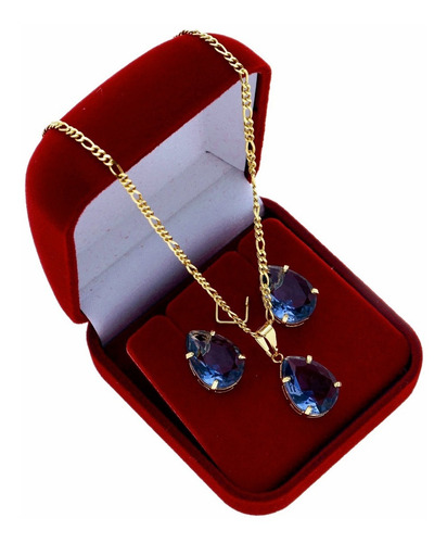 Imagem 2 de 7 de Colar Com Brinco Pedra Zirconia Banhado C/ Garantia
