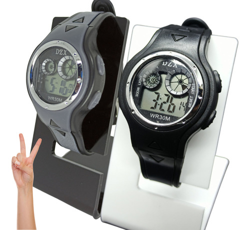 Kit 2 Relógio Digital Led Infantil Menino Menina Masculino Feminino Infanto Juvenil com Luz Alarme Cronômetro Calendário Correia de Silicone Presente dia Das Crianças Cor Cinza Preto