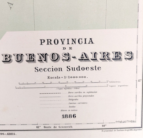 Mapa 1886 Buenos Aires Sudoeste Telegrafos Ferrocarriles (Usado)