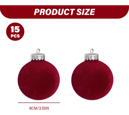 Para Velvet Balls De Navidad 15pcs Rojo Oscuro 3.15 Adornos