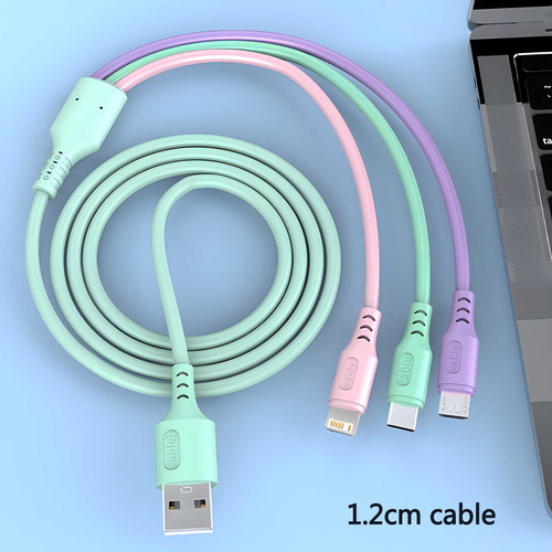 Cable Usb 3 En 1 Multicolor Rápido Y De Alta Calidad 1.2 M