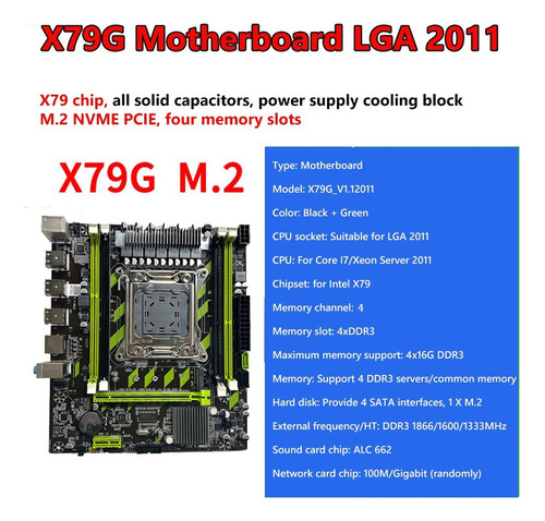 Placa-mãe X79g+cabo+moldura Lga2011 4xddr3 Recc Slot M.2 N