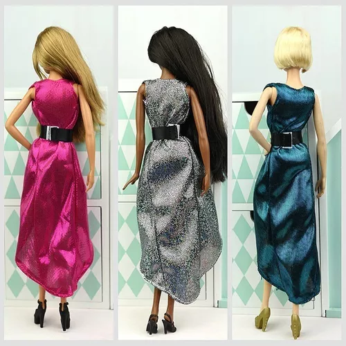 Kit 3 Mini Vestidos Sortidos Para Boneca Barbie Super Fashion + 3 Sapatos e  3 Acessórios Roupas Roupinhas