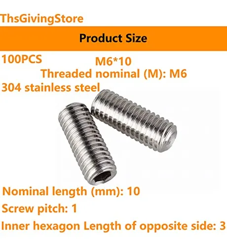Tornillos De Cabeza Hexagonal M6 X 10mm, Acero Inoxidable 30