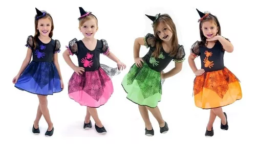 Fantasia Halloween Infantil Bruxinha Com Chapeu Vestido de Bruxa