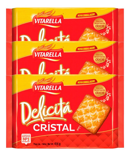 Biscoito Delicitá Doce Vitarella Cristal 414g - Kit  3 Und