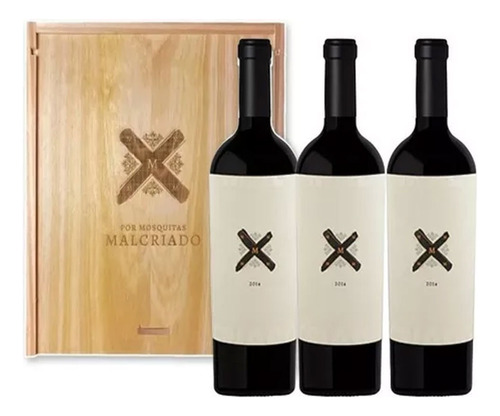 Vino Caja Madera X 3 Malcriado Malbec Mosquita Muerta X750cc