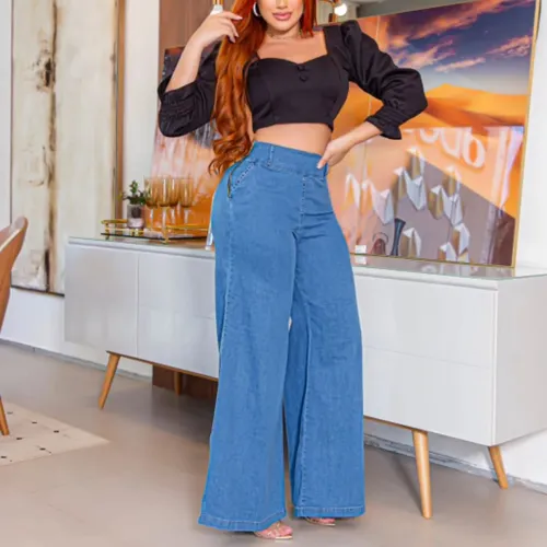Calça pantalona best sale jeans mercado livre