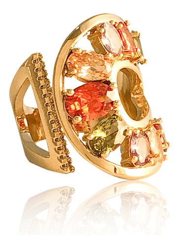 Anillo N°7 Oro 18k Laminado Gotas Multicolor Herradura #121