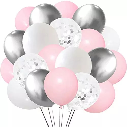 Paquete de 10 globos plateados. 5 globos de plata metálica y 5