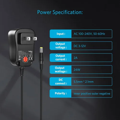 Belker 24w Multi Voltaje 3v 4.5v 5v 6v 7.5v 9v 12v Universal