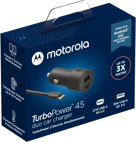 Cargador De Auto Motorola Turbo Power 45w Dual Carga Rapida Color Negro