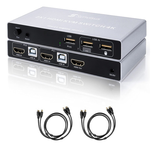 Synvisus Conmutador Kvm Hdmi Puerto Salida Cabl Usb Ft