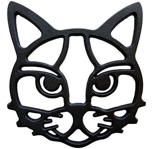 Cat Trivet - Hierro Fundido Negro Para Platos Calientes Y Ol