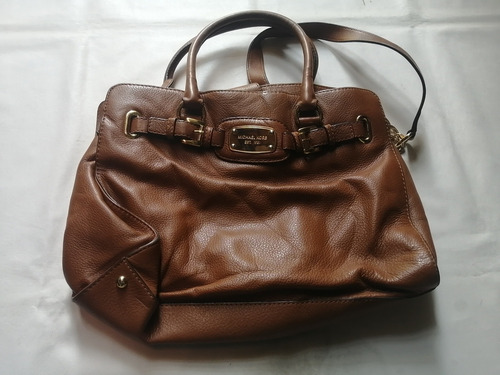Imagen 2 de 10 de Bolso D Dama M K Marrón En Piel Creo 3 Compartimentos